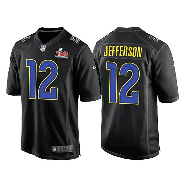 Men's Los Angeles Rams #12 Van Jefferson 2022 Black Super Bowl LVI Game Stitched Jersey Men's Los Angeles Rams #12 Van Jefferson 2022 Black Super Bowl LVI Game Stitched Jersey